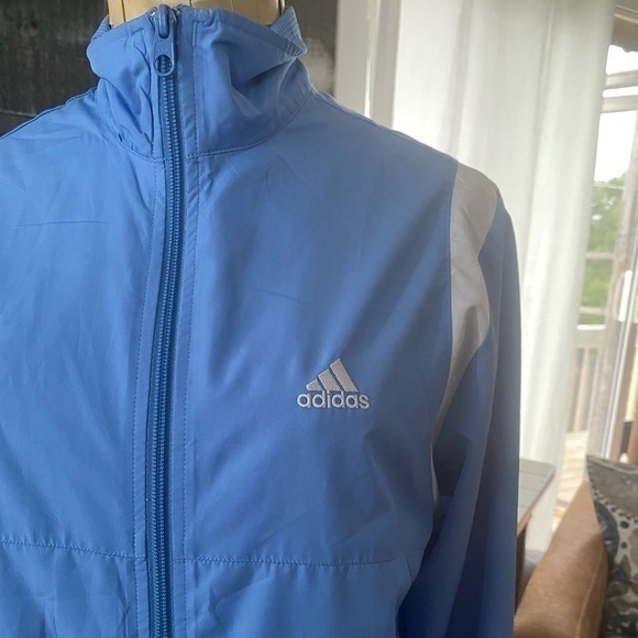 adidas Jackets & Blazers - Vintage Adidas light blue and white full zip windbreaker